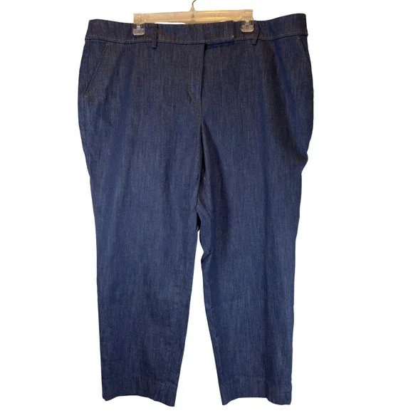 Talbots Dress Denim Slit Ankle Pants Size 20W Dark Blue Welt Pockets Work Preppy - Picture 3 of 12